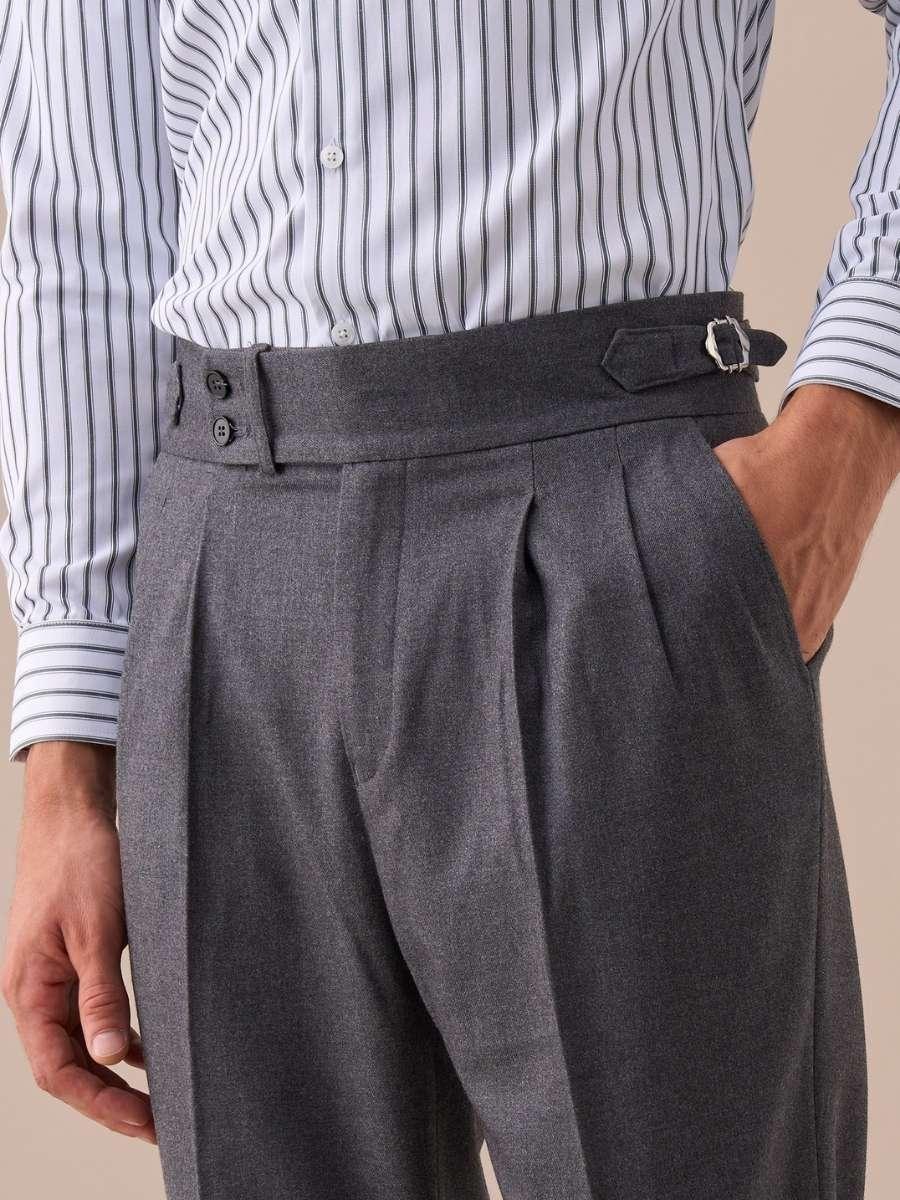 Mauro - Pantaloni a vita alta con doppia piega