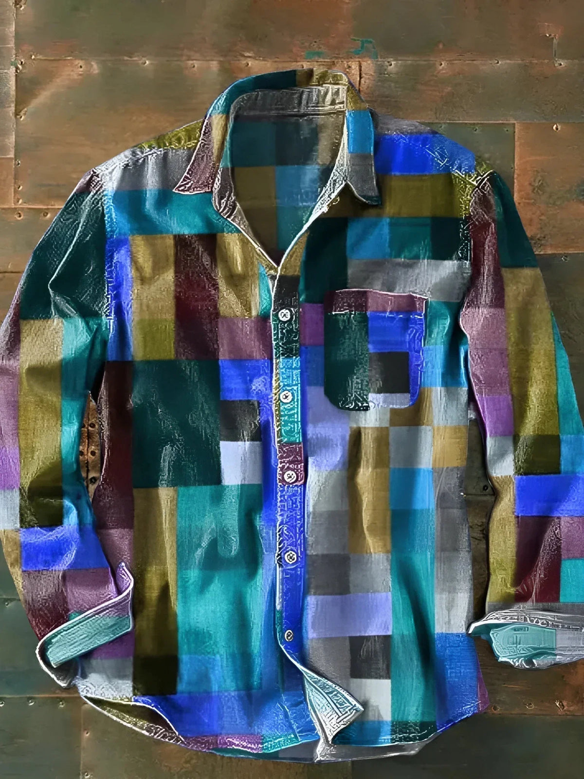 Carlo | Camicia patchwork multicolore a maniche lunghe