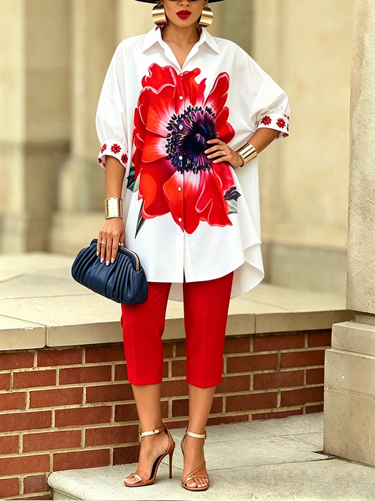 Camille - Completo elegante camicia e pantalone stile floreale