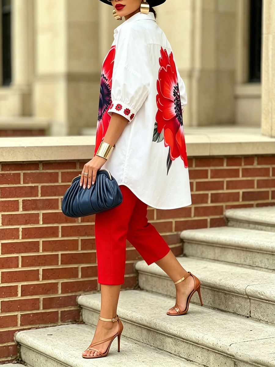 Camille - Completo elegante camicia e pantalone stile floreale