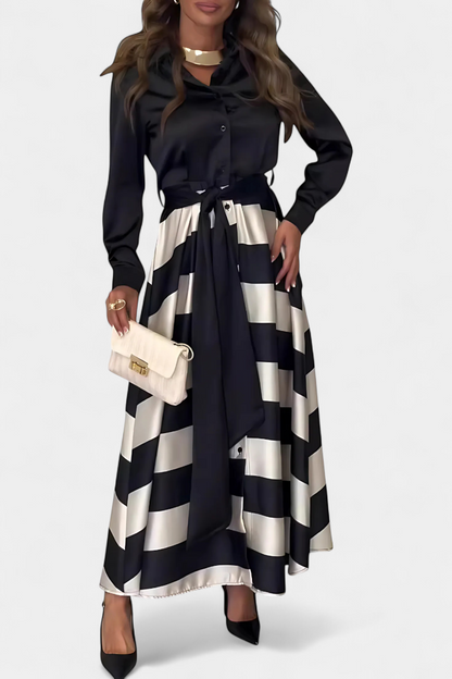 Zoe - Abito Camicia Lungo a Righe con Cintura