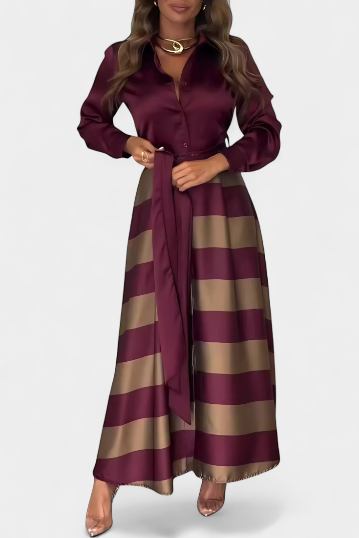 Zoe - Abito Camicia Lungo a Righe con Cintura