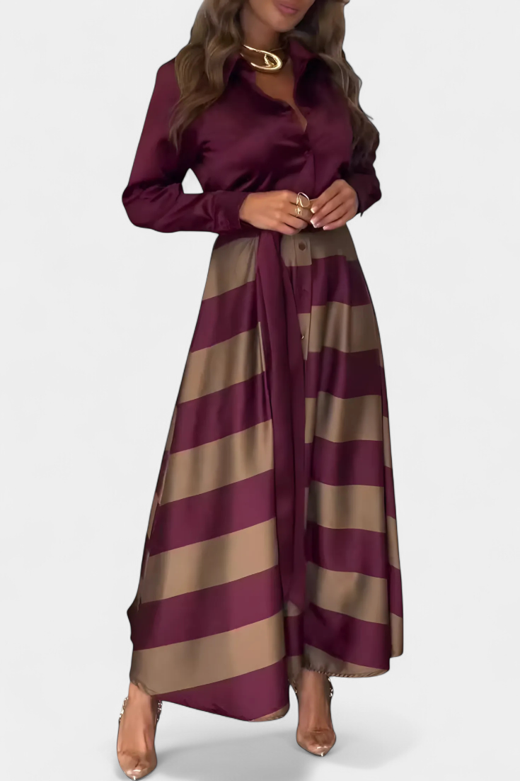 Zoe - Abito Camicia Lungo a Righe con Cintura