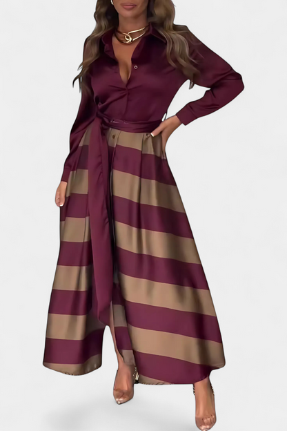 Zoe - Abito Camicia Lungo a Righe con Cintura