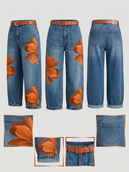 Maud | Coordinato Camicia Lunga e Jeans a Fiori