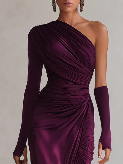 Renata™ - Elegante abito maxi viola sexy monospalla