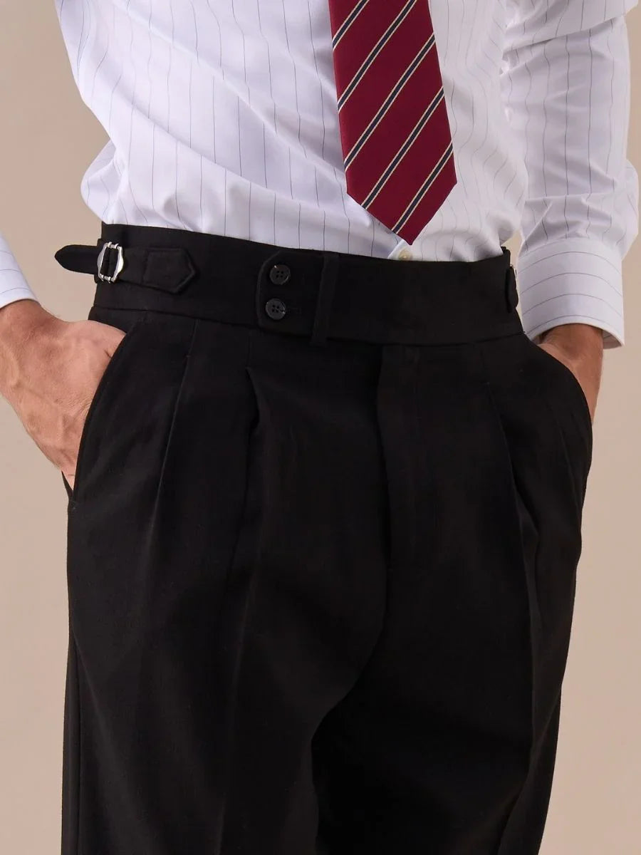Mauro - Pantaloni a vita alta con doppia piega
