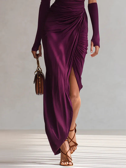 Renata™ - Elegante abito maxi viola sexy monospalla