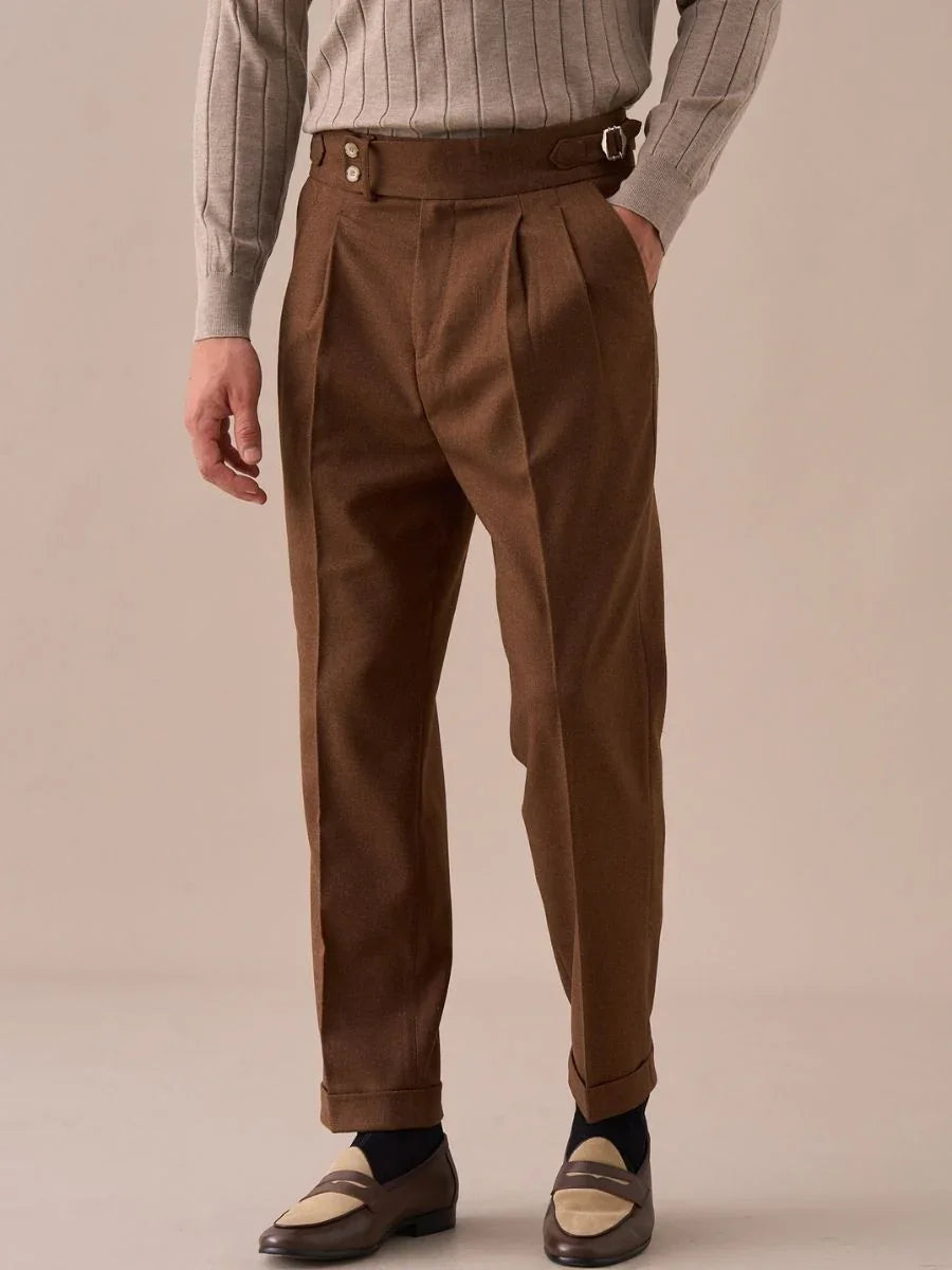 Mauro - Pantaloni a vita alta con doppia piega