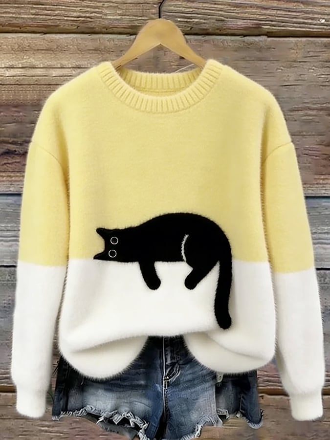 Cristina | Maglione Oversize Elegante con Gatto