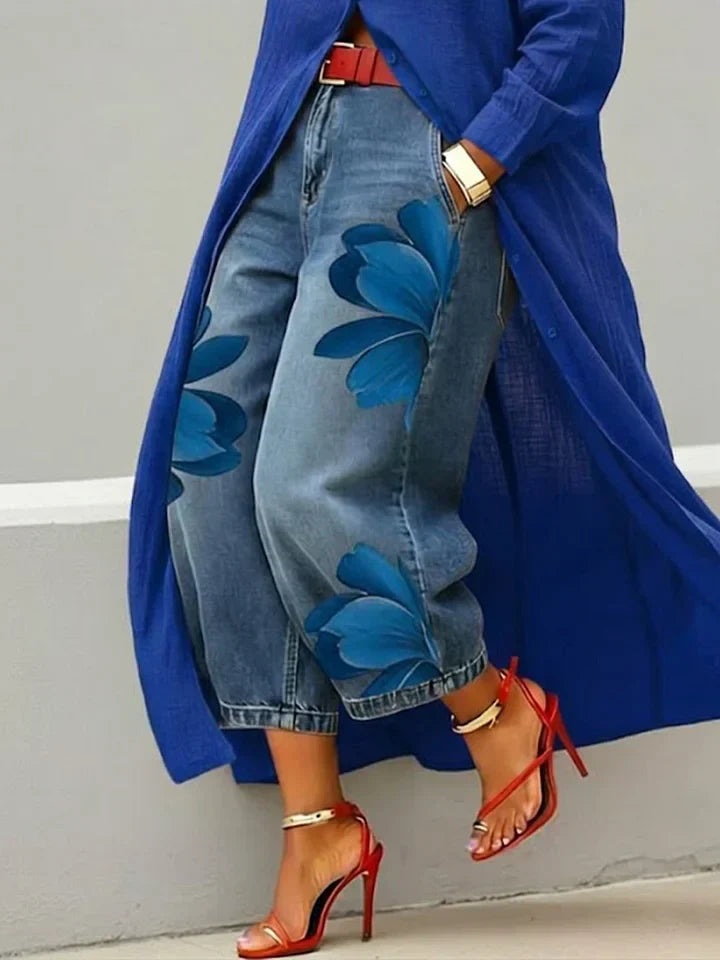 Maud | Coordinato Camicia Lunga e Jeans a Fiori
