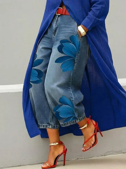 Maud | Coordinato Camicia Lunga e Jeans a Fiori