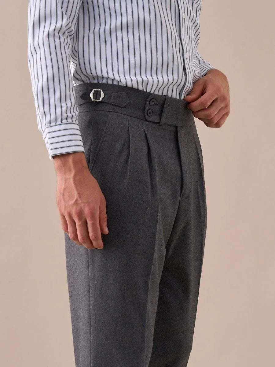 Mauro - Pantaloni a vita alta con doppia piega