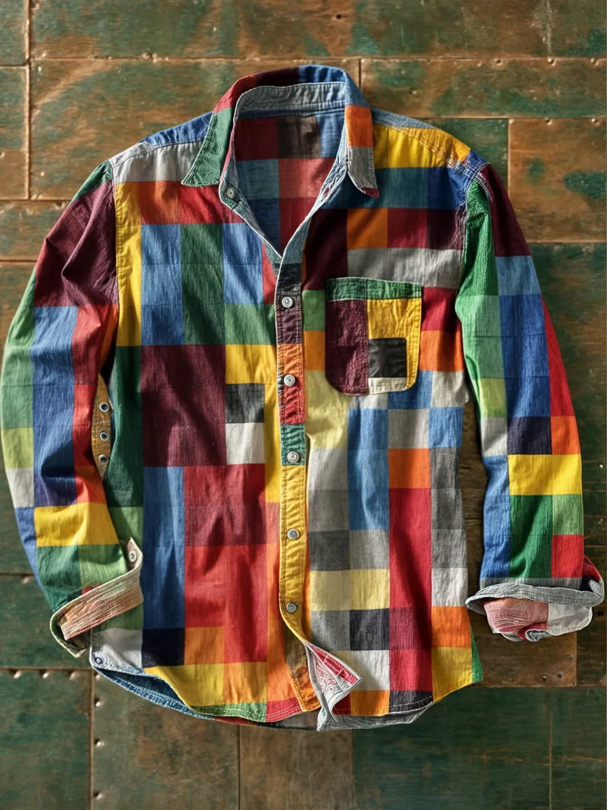 Carlo | Camicia patchwork multicolore a maniche lunghe