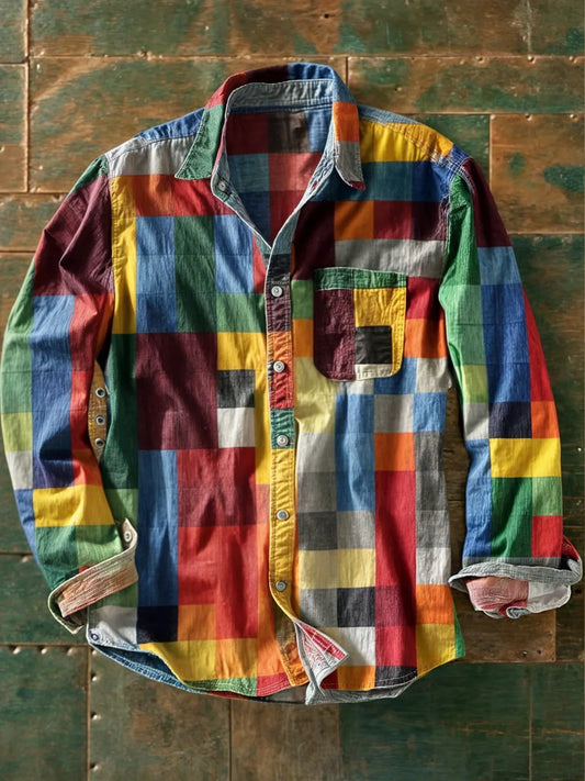 Carlo | Camicia patchwork multicolore a maniche lunghe