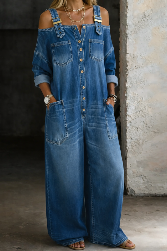 Lorena | Tuta di jeans con spalle scoperte