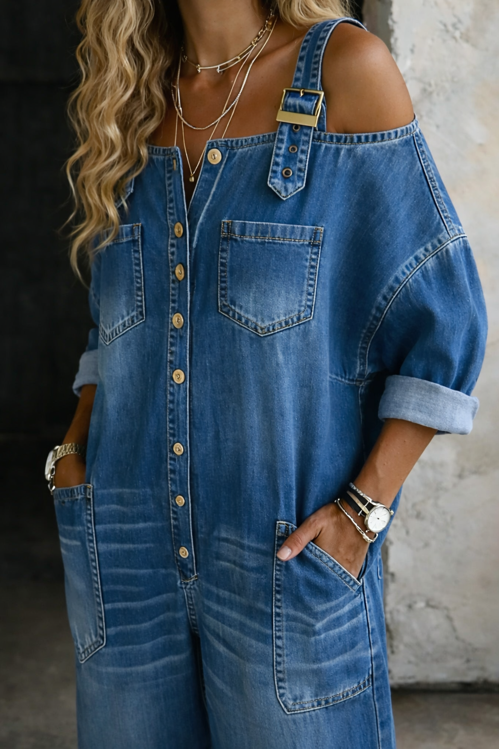 Lorena | Tuta di jeans con spalle scoperte
