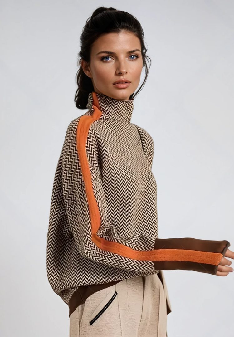Liora - Maglione a collo alto con righe a contrasto