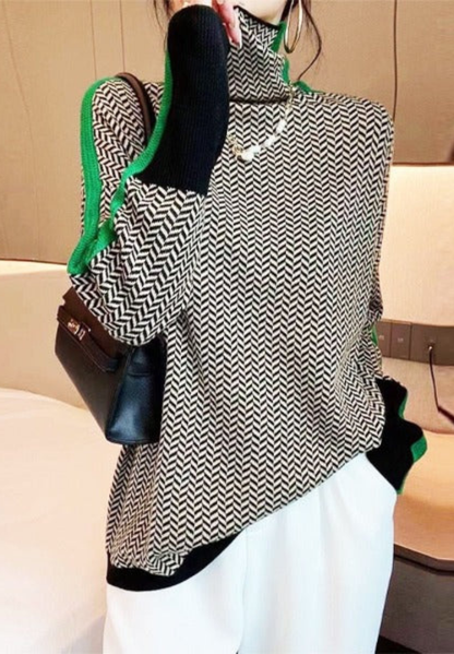Liora - Maglione a collo alto con righe a contrasto