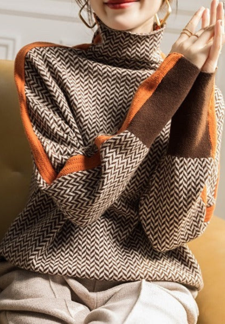 Liora - Maglione a collo alto con righe a contrasto
