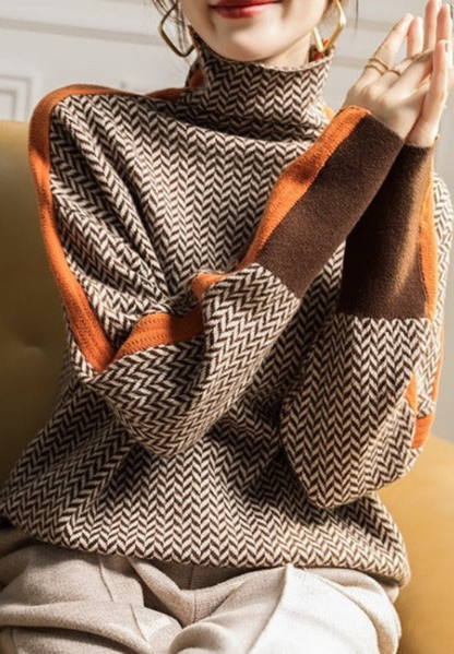 Liora - Maglione a collo alto con righe a contrasto