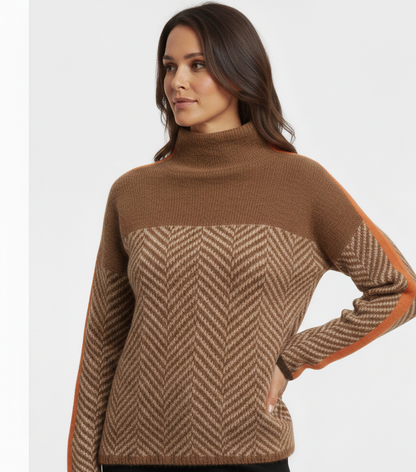 Liora - Maglione a collo alto con righe a contrasto
