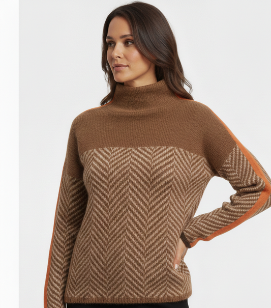Liora - Maglione a collo alto con righe a contrasto