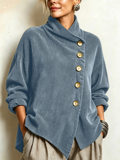 Lucilla | Top in Velluto a Coste con Abbottonatura Diagonale