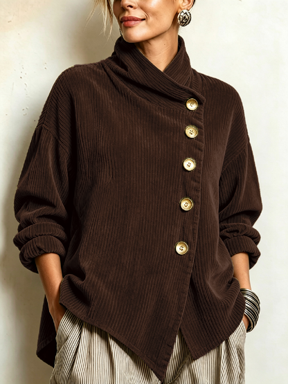 Lucilla | Top in Velluto a Coste con Abbottonatura Diagonale