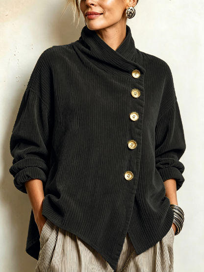 Lucilla | Top in Velluto a Coste con Abbottonatura Diagonale