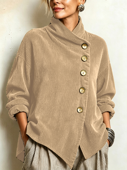 Lucilla | Top in Velluto a Coste con Abbottonatura Diagonale