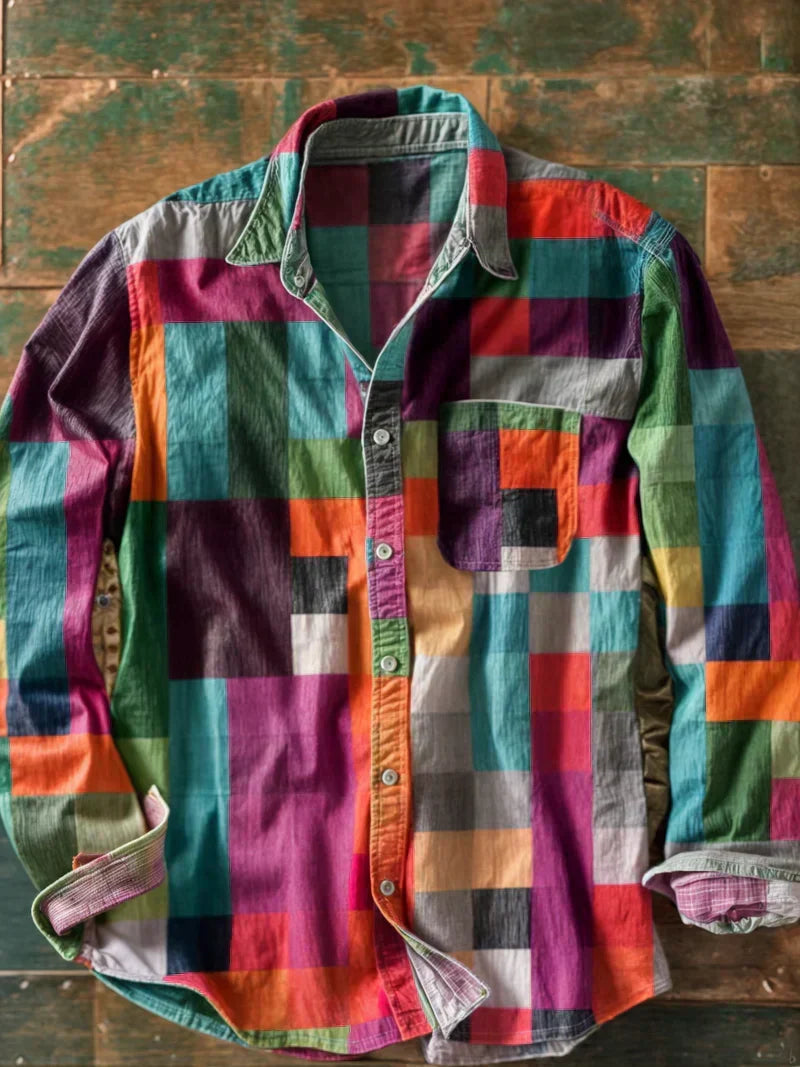 Carlo | Camicia patchwork multicolore a maniche lunghe