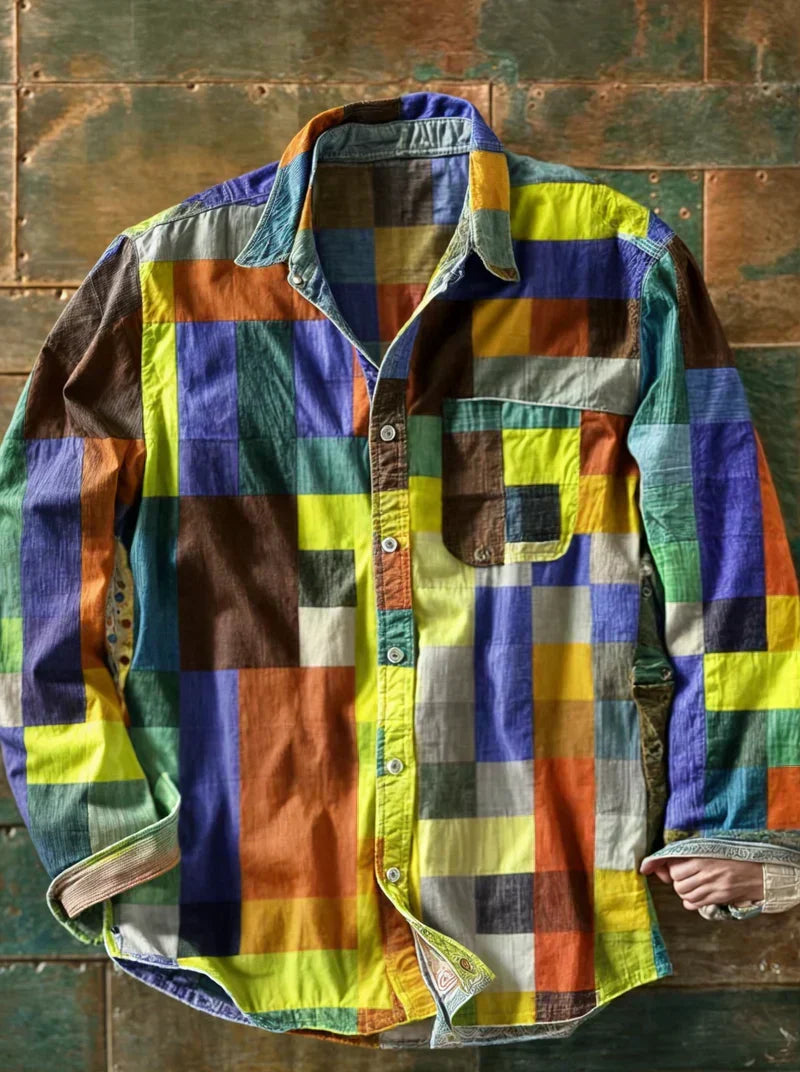 Carlo | Camicia patchwork multicolore a maniche lunghe