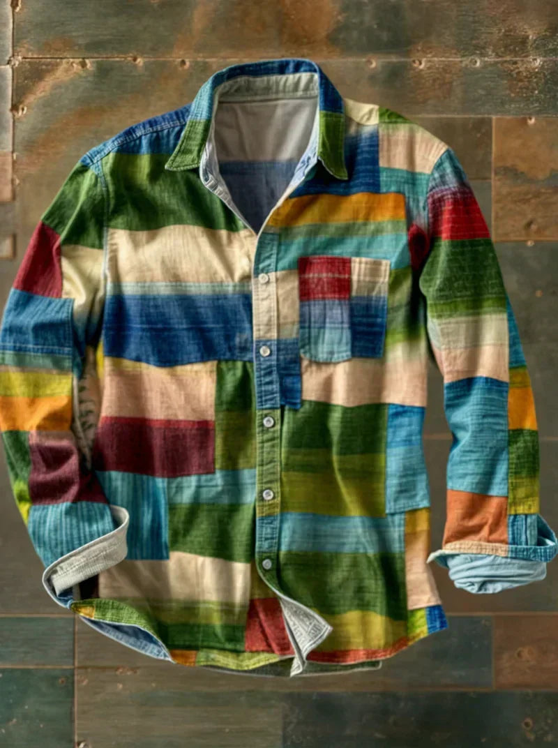 Carlo | Camicia patchwork multicolore a maniche lunghe