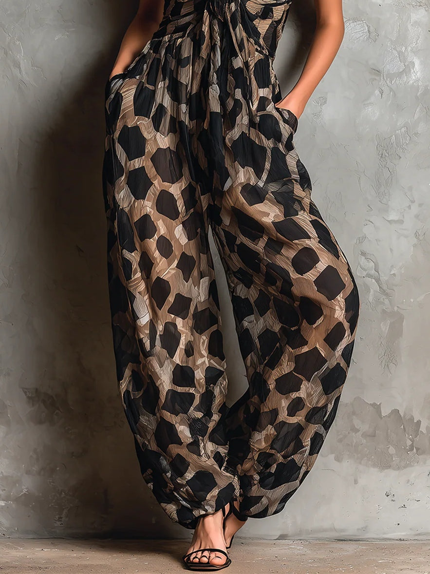 Roberta | Tuta in Chiffon Nero Animalier