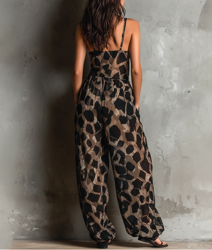 Roberta | Tuta in Chiffon Nero Animalier