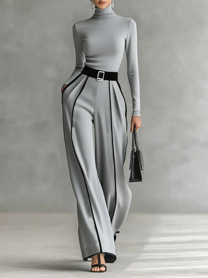 Masi™ - Completo top a collo alto con maniche lunghe e pantaloni a gamba larga con cintura