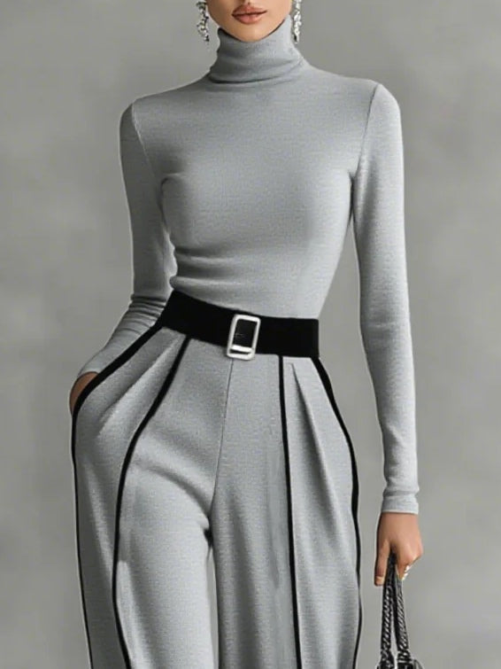 Masi™ - Completo top a collo alto con maniche lunghe e pantaloni a gamba larga con cintura