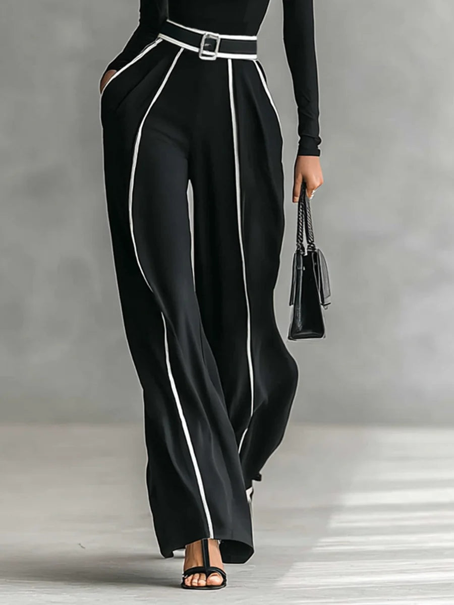 Masi™ - Completo top a collo alto con maniche lunghe e pantaloni a gamba larga con cintura