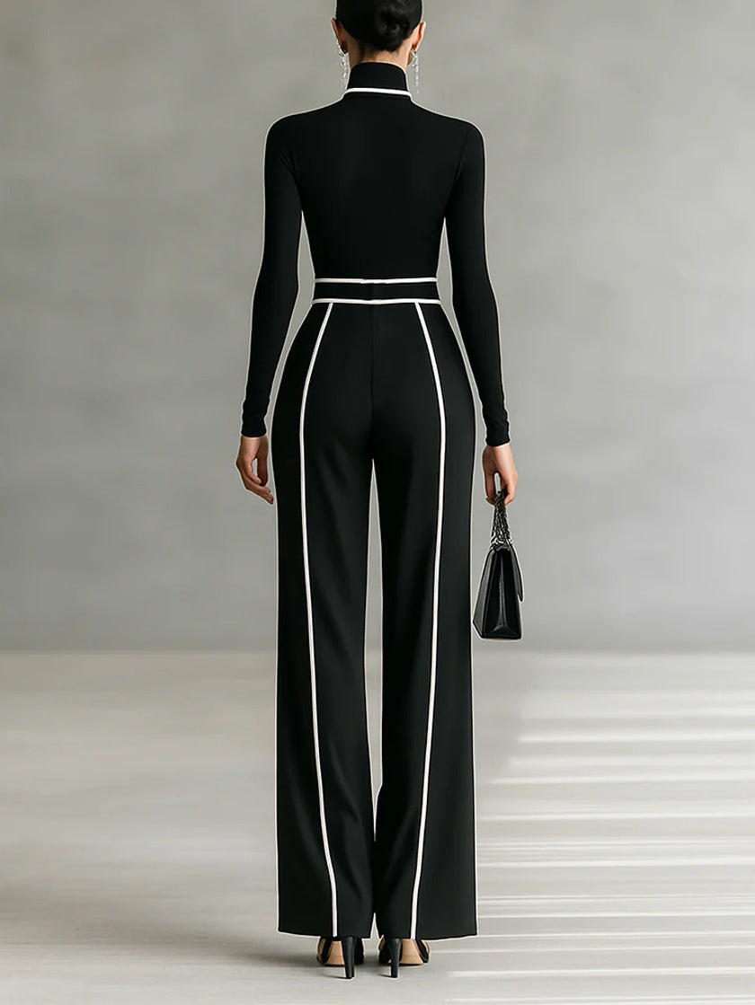 Masi™ - Completo top a collo alto con maniche lunghe e pantaloni a gamba larga con cintura