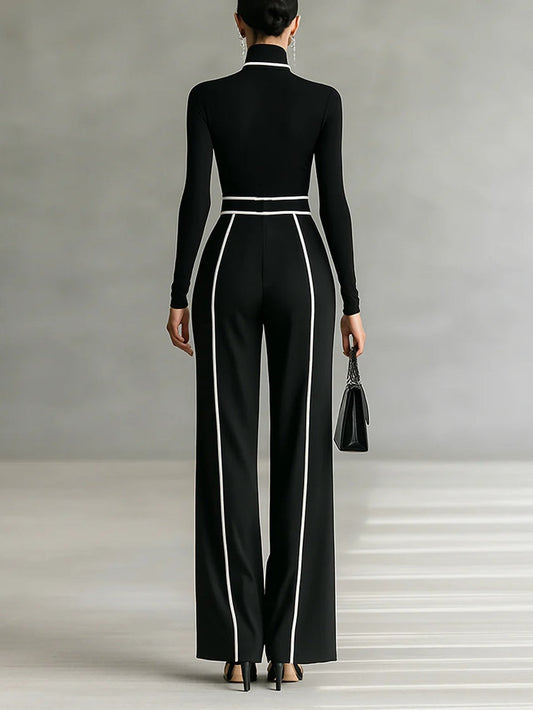 Masi™ - Completo top a collo alto con maniche lunghe e pantaloni a gamba larga con cintura