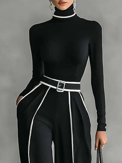Masi™ - Completo top a collo alto con maniche lunghe e pantaloni a gamba larga con cintura