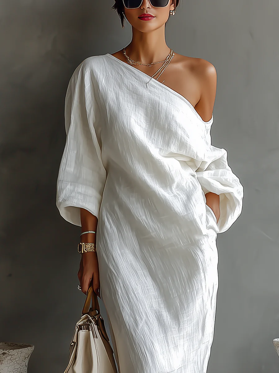 Nerina • Abito maxi monospalla elegante e fluido