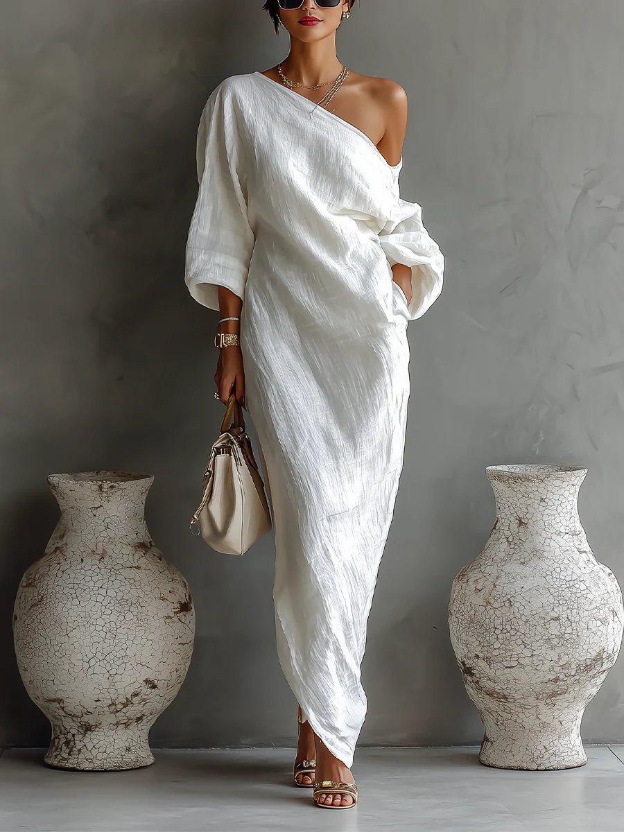 Nerina • Abito maxi monospalla elegante e fluido