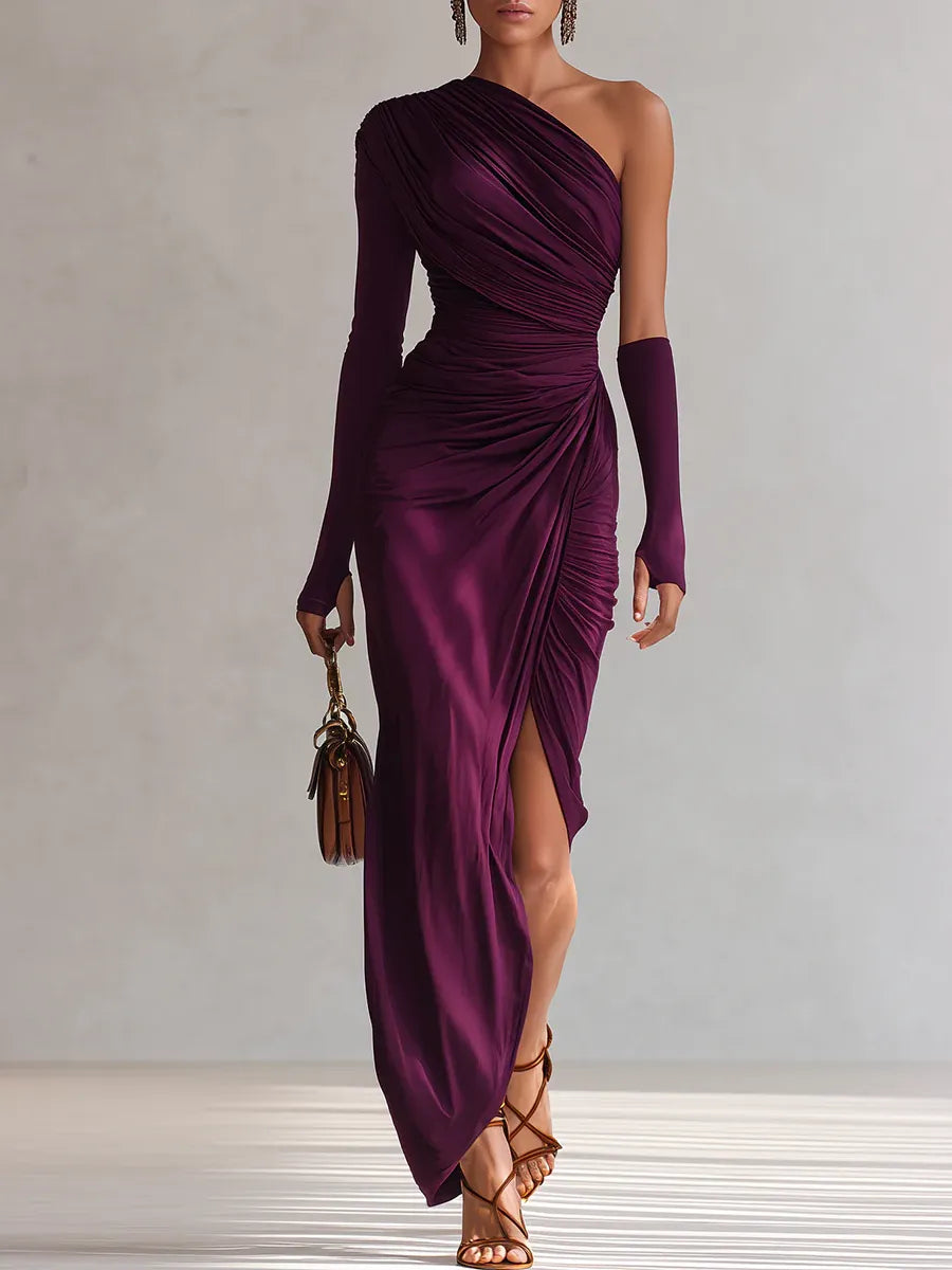 Renata™ - Elegante abito maxi viola sexy monospalla