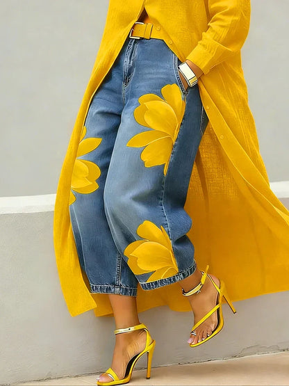 Maud | Coordinato Camicia Lunga e Jeans a Fiori