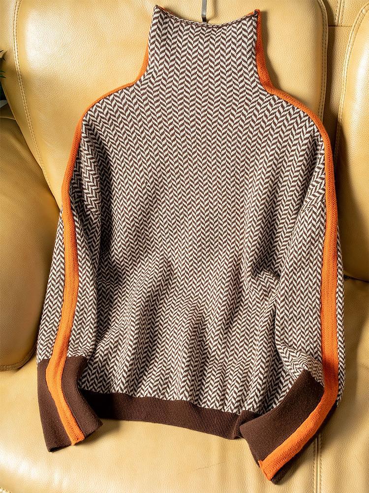 Liora - Maglione a collo alto con righe a contrasto