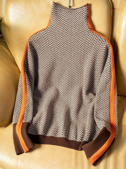 Liora - Maglione a collo alto con righe a contrasto