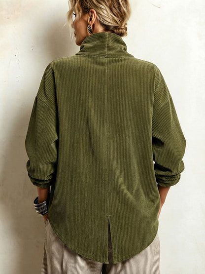 Lucilla | Top in Velluto a Coste con Abbottonatura Diagonale