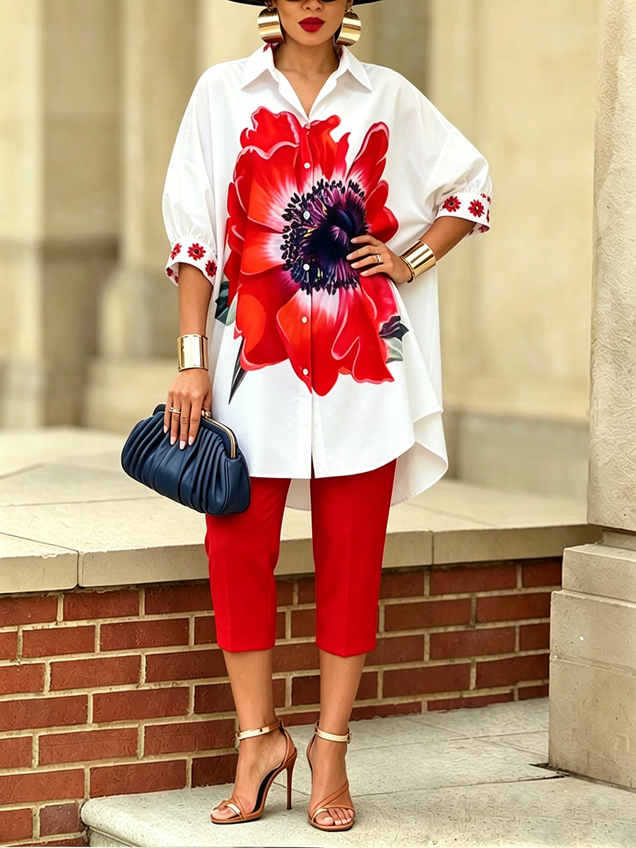 Camille - Completo elegante camicia e pantalone stile floreale